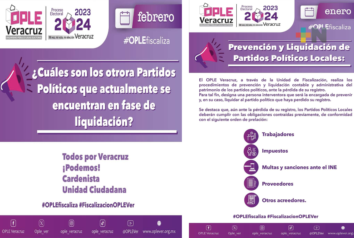OPLE Veracruz anuncia partidos políticos en fase de liquidación